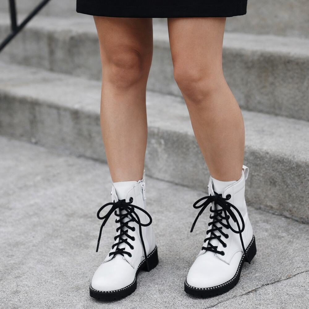 Steven New York Gardy White Leather lace-up Combat Boot Size 6.5 Mexico